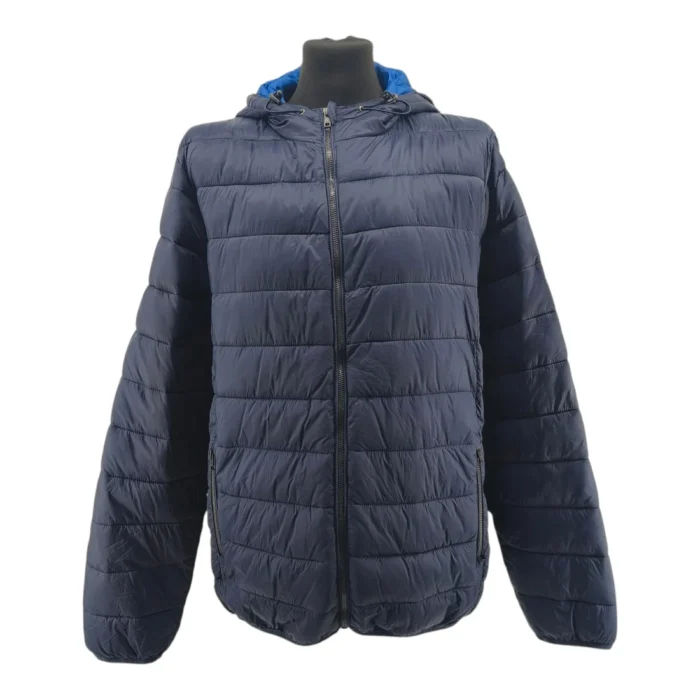 Livergy Vintage Men’s Lightweight Jackets Navy Blue Retro-2000s-style quilted puffer hooded detail