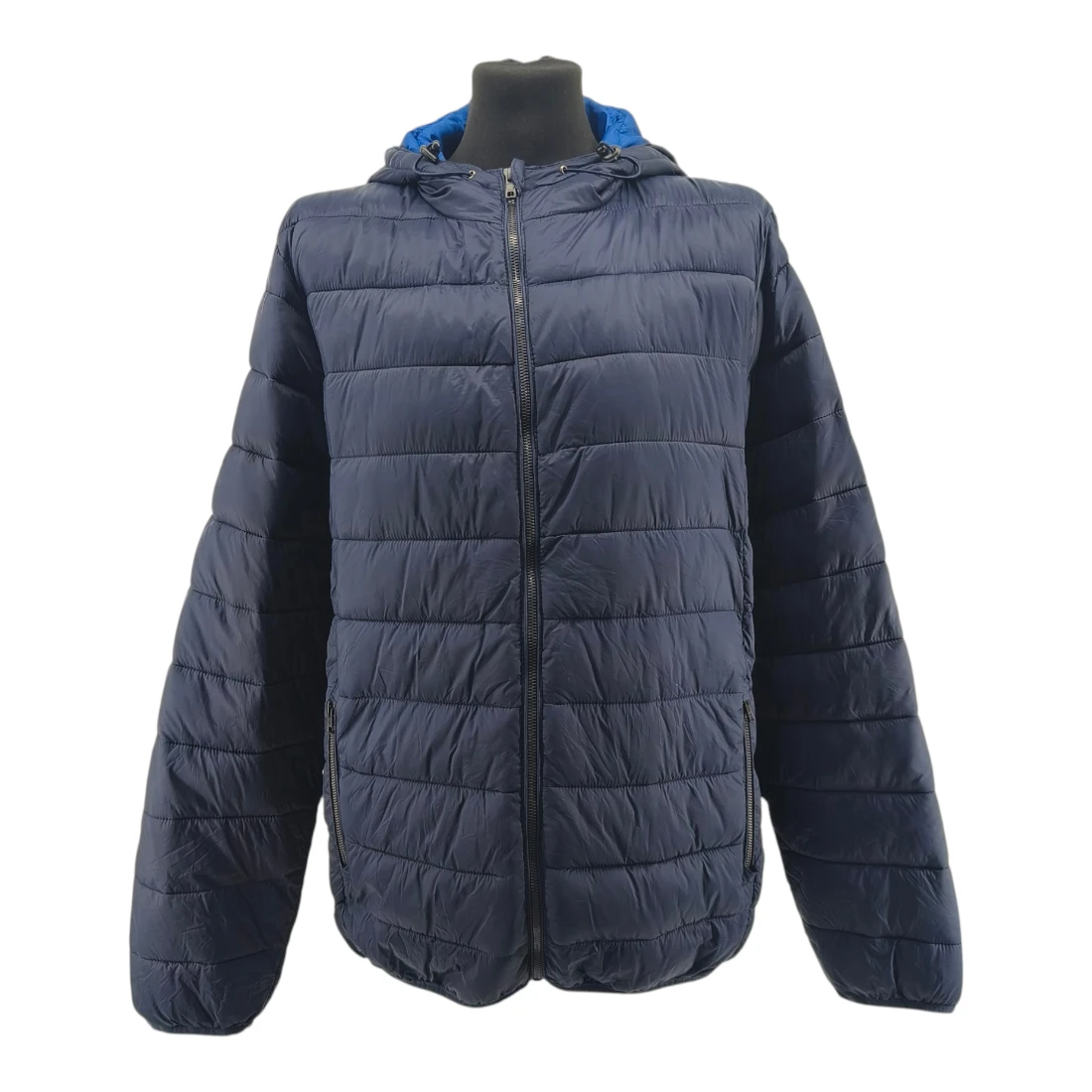 Livergy Vintage Men’s Lightweight Jackets Navy Blue Retro-2000s-style quilted puffer hooded detail